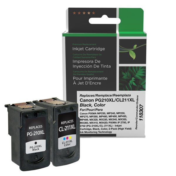 Cig Remanufactured High Yield Black, Color Ink Cartridges for Canon PG-210XL/CL-211XL, 2PK 118307